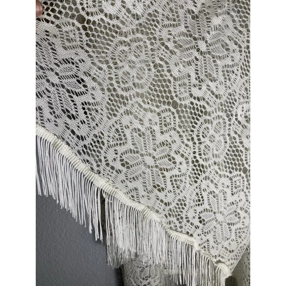 Cream Floral Lace Fringe Shawl Wrap Scarf Women One Size Boho Kimono Victorian
